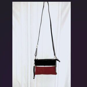 NEW Crossbody / Wristlet from HOTTER "CORA" Black Patent Red Vegan Leather Gold